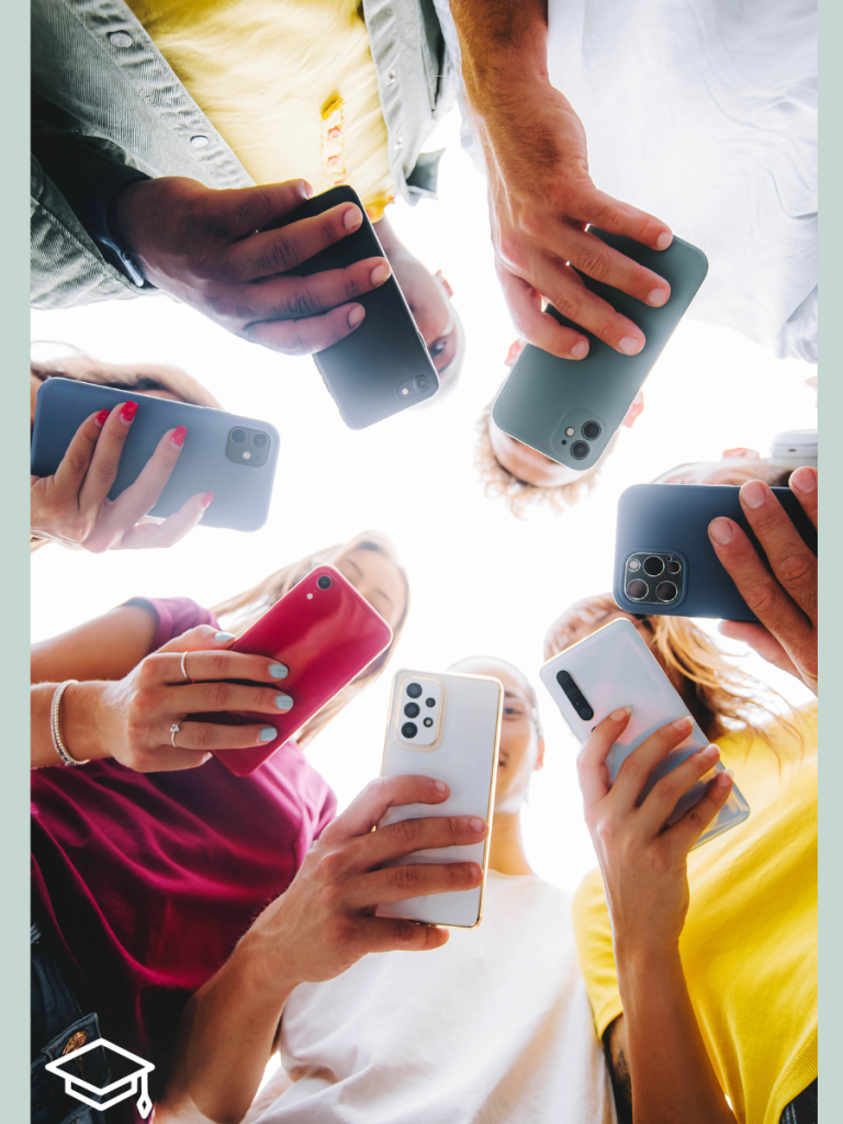 teenagers on cellphones in a circle